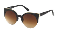 Cargar imagen en el visor de la galería, The Sonnenbrille Cat Eye 400 UV Round Glasses feature frameless bottoms, a metallic trim, and tinted lenses for a bold look. Their stylish round shape and black arms make these sunglasses both eye-catching and fashionable.

