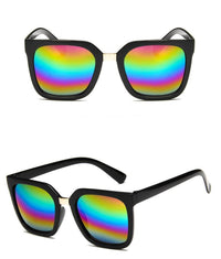 Load image into Gallery viewer, Sonnenbrille Cateye kantig 400UV Metallsteg schwarz bunt verspiegelt
