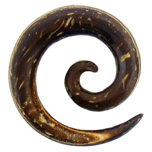 Tribal Holz Pircing Expander, XL-Spirale, 10mm, Ohrring aus Kokosholz,  dunkelbraun mit natürlichem Muster, Plug, Tunnel, Ohrhänger, Ohrstecker