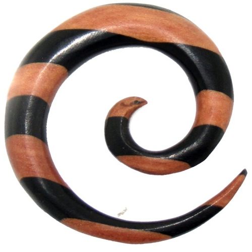 Tribal Holz Piercing Expander, braun-schwarze Spirale, aus Eisen- und Rosenholz, 6mm, Plug, Tunnel, Ohrring, Ohrhänger, Ohrstecker