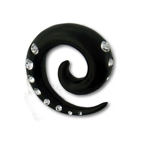 Tribal Holz Pircing Expander, schwarze Spirale mit 9 Kristallen, 6mm, Ohrring aus Eisenholz, Plug, Tunnel, Ohrhänger, Ohrstecker