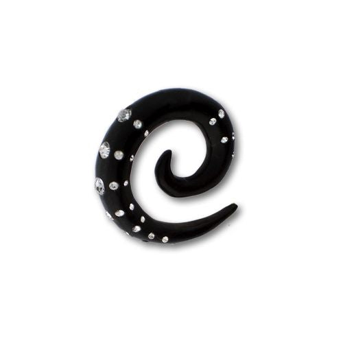 Tribal Holz Pircing Expander, schwarze Spirale mit 25 Kristallen, 6mm, Ohrring aus Eisenholz, Plug, Tunnel, Ohrhänger, Ohrstecker