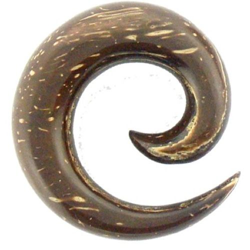 Tribal Holz Pircing Expander, Spirale, 8mm, Ohrring aus Kokosholz,  dunkelbraun mit natürlichem Muster, Plug, Tunnel, Ohrhänger, Ohrstecker