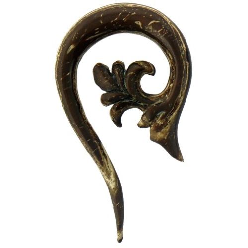 Tribal Holz Pircing Expander, spezielle Thai Spirale, 12mm, Ohrring aus Kokosholz,  dunkelbraun mit natürlichem Muster, Plug, Tunnel, Ohrhänger, Ohrstecker