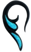 Tribal Buffalo Horn Piercing schwarz mini Hookspirale türkis Inlay handgeschnitzt 4mm Plug Expander