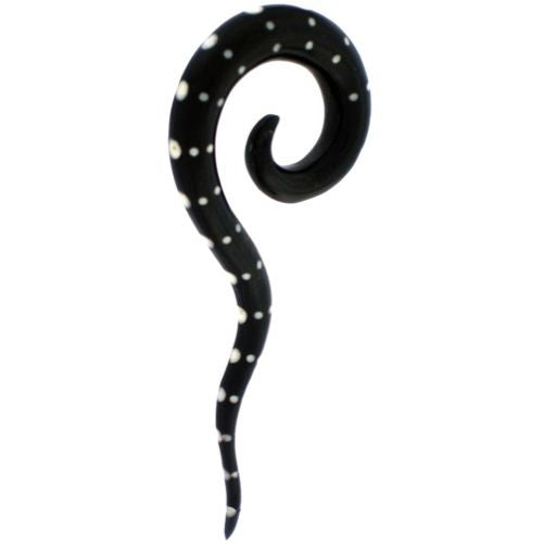 Tribal Buffalo Horn Piercing Expander, schwarze Thai-Spirale mit weißen Punkten , 12mm, Ohrring aus Büffelhorn, Plug, Tunnel, Ohrhänger, Ohrstecker