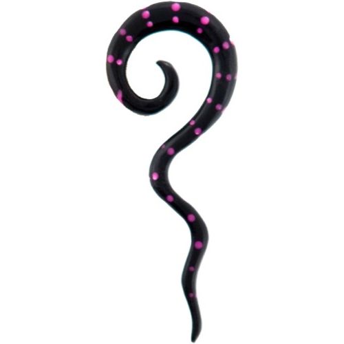 Tribal Buffalo Horn Piercing Expander, schwarze Thai-Spirale mit pinken Punkten , 6mm, Ohrring aus Büffelhorn, Plug, Tunnel, Ohrhänger, Ohrstecker