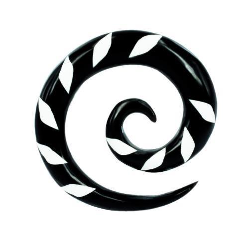 Tribal Buffalo Horn Piercing Expander, schwarze Spirale mit weißem Karoinlay, 12mm,  Plug, Tunnel, Ohrring, Ohrhänger, Ohrstecker