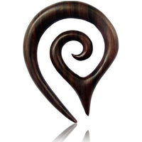 Load image into Gallery viewer, The Sonoholz Tribal Piercing Holz Spirale Spitze Unisex Expander features a hand-carved, organic wooden spiral design with a polished finish, standing out elegantly and making it a unique, stylish piercing accessory.
