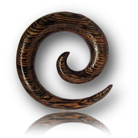 Load image into Gallery viewer, Piercing Spirale Parasit Holz Plug Ohrstecker braun Wellen Maserung
