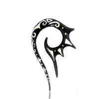 Load image into Gallery viewer, Tribal Buffalo Horn Piercing Expander schwarz weiß Tattoo Spirale Plug Ohrhänger Ohrstecker
