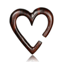 Load image into Gallery viewer, A Piercing Narraholz Holz Expander in dark brown, heart-shaped with an open section on the lower right side, displayed against a white background.
