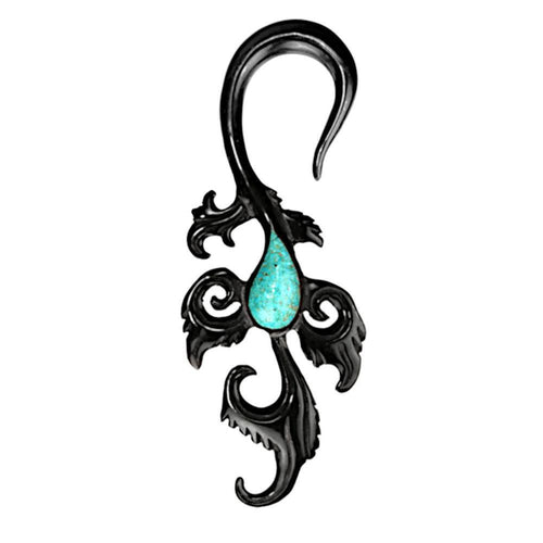 Horn Piercing Dehnspirale Türkis Inlay Feder Pfau