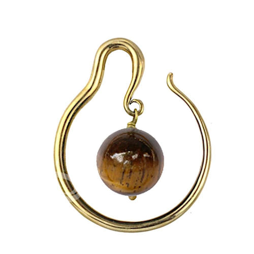 Ohr Piercing Brass gold Stein Kugel Tigerauge Bogen