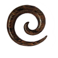 Load image into Gallery viewer, Piercing Spirale Parasit Holz Plug Ohrstecker braun Wellen Maserung
