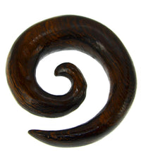 Load image into Gallery viewer, Piercing Spirale Parasit Holz Plug Ohrstecker braun Wellen Maserung
