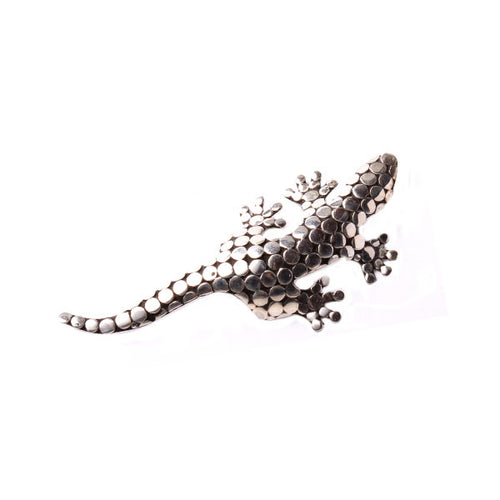 Silberanstecker Silberbrosche Unisex Schmuck Anstecker Brosche 925er Sterling Silber Gekko Kreise 70 mm Bali