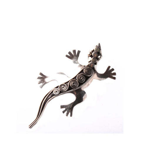 Silberanstecker Silberbrosche Unisex Schmuck Anstecker Brosche 925 Sterling Silber Gekko Spiral Muster Maul offen