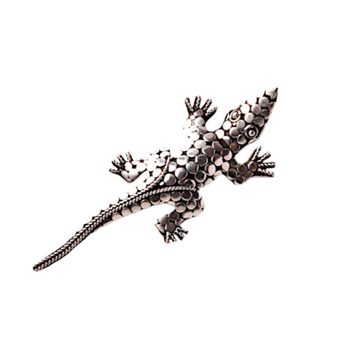 Silberanstecker Silberbrosche Unisex Schmuck Anstecker Brosche 925er Sterling Silber Gekko Kreise Maul offen