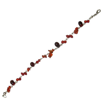 Steinsplitter Glasperlen Armband rot Damen Karabinerverschluss nickelfrei 18cm-20cm