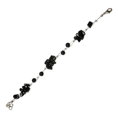 Armband schwarz Steinsplitter Bündel Steinkugel Damen Karabinerverschluss nickelfrei 18cm-20cm