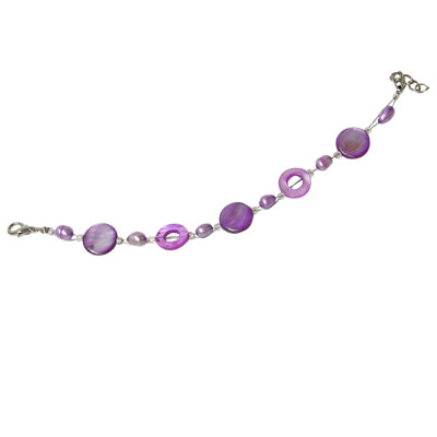 Perlmutt Armband lila Perlen Ringe Scheiben Damen Karabinerverschluss nickelfrei 18cm-20cm