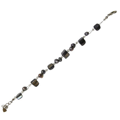 Armband blau grau Perlmutt Splitter Perlen Damen 18-20 cm verstellbar nickelfrei Karabiner