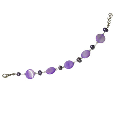 Perlmutt Armband lila Perlen Scheiben Damen Karabinerverschluss nickelfrei 18cm-20cm