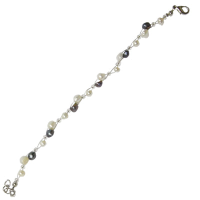 Perlen Armband Damen weiß blau Zuchtperlen Schmuckdraht Karabiner 18 cm - 20 cm nickelfrei