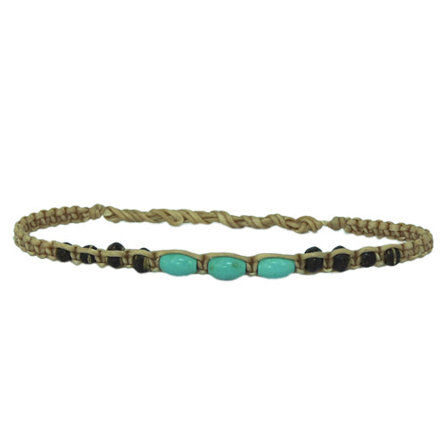 Armband beige Baumwolle Holzperlen schwarz Howlith Perlen türkis handgefädelt unisex gewachst