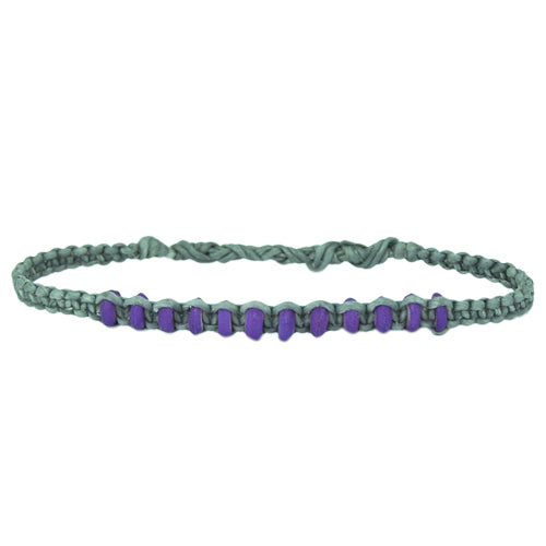 Boneperlen lila Armband grau Wachsfaden handgefädelt unisex Freundschaftsarmbänder
