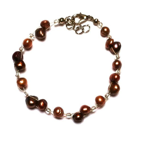 Armband kupfer braun Perlen Glasperlen Edelstahl Damen Glitzer Schmuck verstellbar