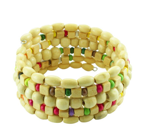 Holzarmreif natur bunt Armreif Holzarmband Armband Holz Spirale auf Draht Damen Holzperlen
