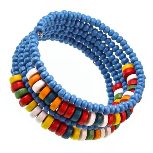 Holzarmreif Armreif Holzarmband Armband Holz Damen Schmuck Holzperlen Perlen Spirale blau bunt