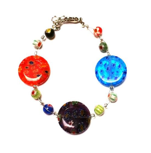 Muranoglas Glasperlen Glas Perlen Armband Damen Schmuck Edelstahl 18-20 cm Blumen bunt rund