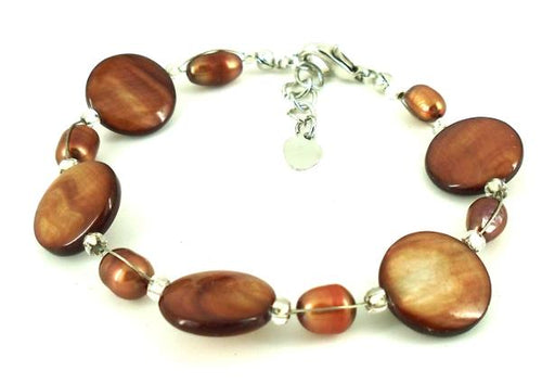 Perlmutt Armband braun Perlen Scheiben Damen Karabinerverschluss nickelfrei 18cm-20cm