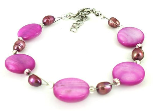 Perlmutt Armband violett Perlen Scheiben Damen Karabinerverschluss nickelfrei 18cm-20cm