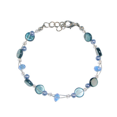Glitzer Perlmutt Armband blau grau Perlen Scheiben rund Karabiner nickelfrei 18cm-20cm