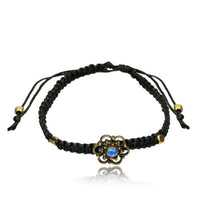 Load image into Gallery viewer, Armband Nylon verstellbar schwarz Messing Buttons antik golden Motive
