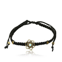 Load image into Gallery viewer, Armband Nylon verstellbar schwarz Messing Buttons antik golden Motive
