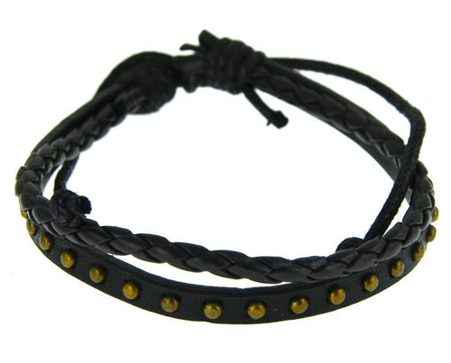 Leder Armband verstellbar geflochten Brass Nieten