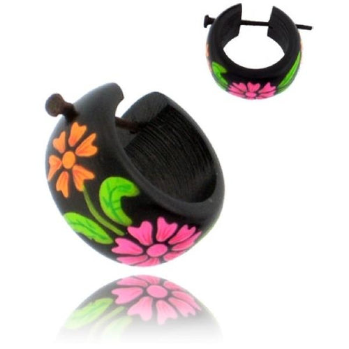 Holzcreolen Pin-Ohrringe Pin-Creolen Kokosholz Harz Damen Schmuck Blumen Pink Orange Grün