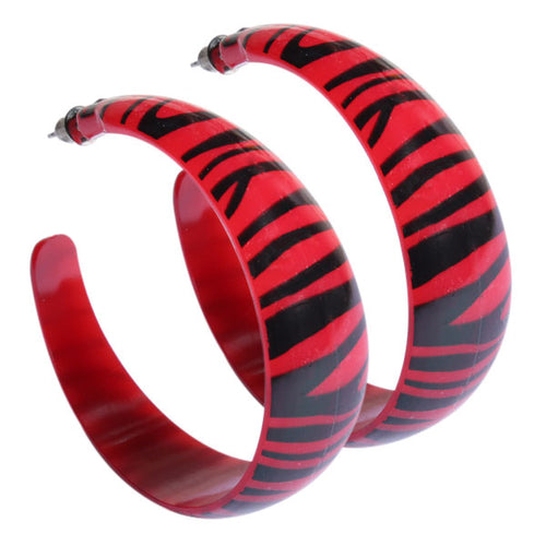 Ohrringe Creolen Ohrstecker Zebra Muster rot schwarz Damen Metall nickelfrei Acryl