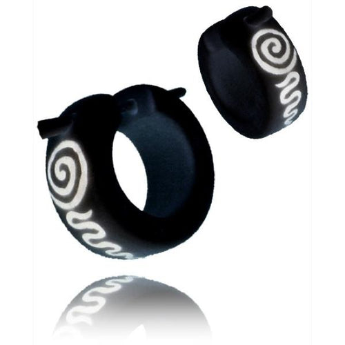 Horn Pin-Ohrringe Spiral Muster weiß schwarz Bone Inlay Pin-Creolen Horn Pin 14 mm