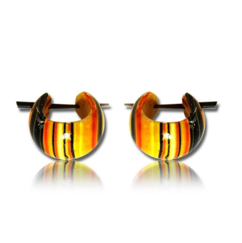 Holz Pin-Ohrringe gestreift braun schwarz Holz Creolen 10 mm unisex