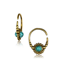 Load image into Gallery viewer, Brass Ohrringe Paar Stein antik golden Kugeln Blume Onyx Türkis
