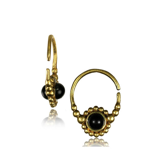 Brass Ohrringe Paar Stein antik golden Kugeln Blume Onyx Türkis