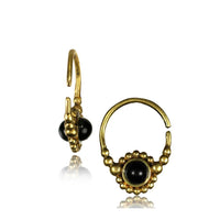 Load image into Gallery viewer, Brass Ohrringe Paar Stein antik golden Kugeln Blume Onyx Türkis
