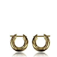 Load image into Gallery viewer, Pin Creolen Messing Brass antik golden verziert handgefertigt Ohrringe
