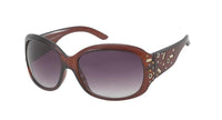 Load image into Gallery viewer, The Sonnenbrille Damen Nieten Muster Designer Brille im Glamour Style bietet breite, getönte 400UV-Gläser und dekorative Gold- &amp; Silberakzente an den Seiten. Das Modell mit Oversize-Look ist auf weißem Hintergrund präsentiert.
